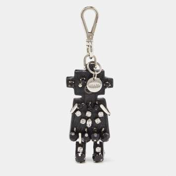 Pre Owned Prada Silver Tone Leather Robot Keychain Bag Charm