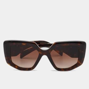 Pre Owned Prada Brown Gradient SPR14Z Geometric Sunglasses