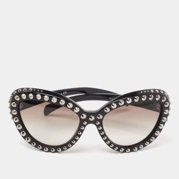 Pre Owned Prada Black Gradient Studded Ornate Cat-Eye Sunglasses