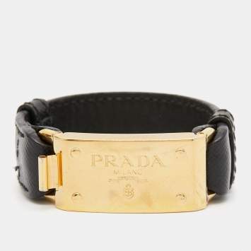 Pre Owned Prada Leather Gold Tone Bracelet