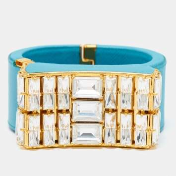 Pre Owned Prada Crystal Leather Gold Tone Bracelet