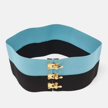 Pre Owned Prada Black/Blue Elastic Waist Belt M