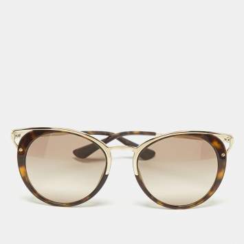 Pre Owned Prada Brown/Gold Tortoise SPR66T Cat Eye Sunglasses