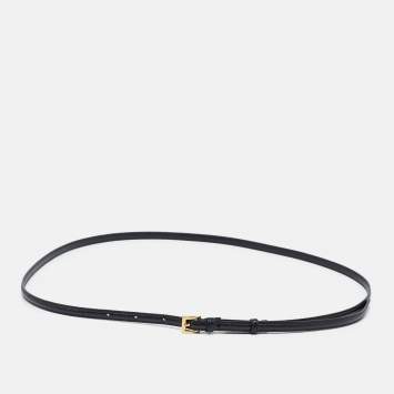 Pre Owned Prada Black Saffiano Lux Leather Slim Buckle Belt 100CM