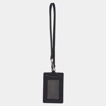Pre Owned Prada Black Saffiano Leather Badge Holder