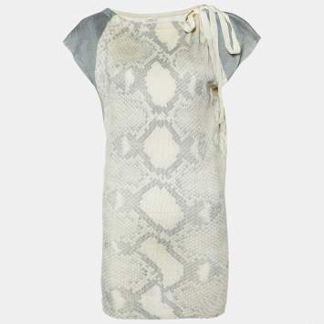 Pre Owned Prada Beige Python Print Rib Knit Top L