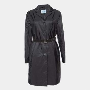 مملوكة مسبقًا Prada Black Synthetic Mid Length Coat M