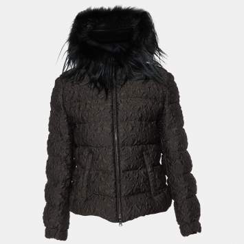 Pre Owned Prada Black Wool Blend Quilted Down Zip-Up Jacket M