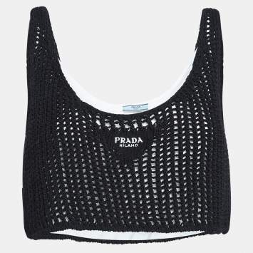 Pre Owned Prada Scoop Neck Crochet Knit Crop Top M