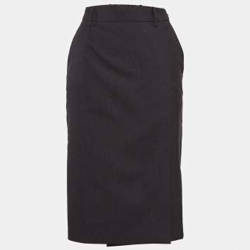 Pre Owned Prada Dark Grey Wool Pencil Skirt XS