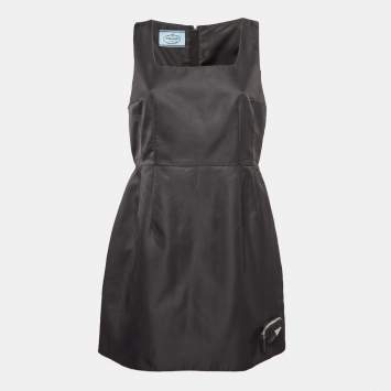 Pre Owned Prada Black Nylon Triangular Pouch Detail Mini Dress S
