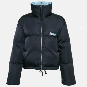 Pre Owned Prada Black Nylon Short Etiquette Puffer Down Jacket S