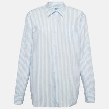 Pre Owned Prada Blue Striped Cotton Oversized Shirt M