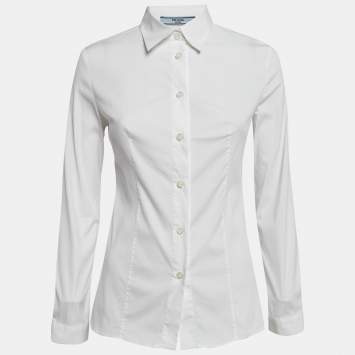 Pre Owned Prada White Stretch Cotton Full Sleeve Shirt S