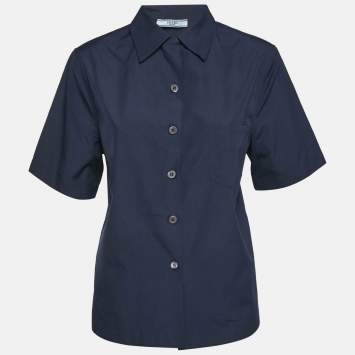 Pre Owned Prada Navy Blue Poplin Short Sleeve Shirt M