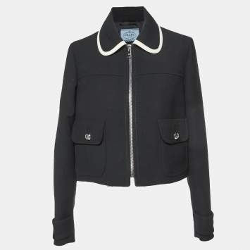 Pre Owned Prada Black Wool Zip-Up Oversized Jacket L