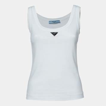 Pre Owned Prada White Cotton Knit Tank Top M