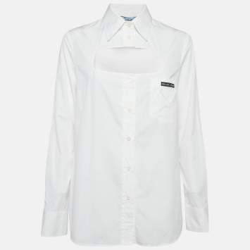 Pre Owned Prada White Poplin Cut-Out Detail Button Front Shirt L