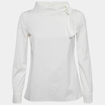 Prada White Poplin Neck-Tie Detail Long Sleeve Blouse S
