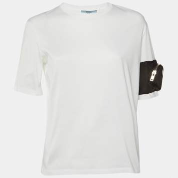Prada White Cotton Zip Pocket Sleeve Detail Crew Neck T-Shirt S
