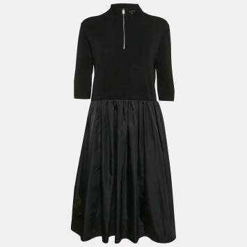 Pre Owned Prada Black Nylon and Knit Midi Dress L