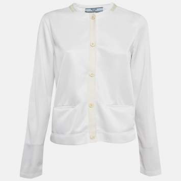 Prada White Jersey Button Front Silk Trimmed Blouse L