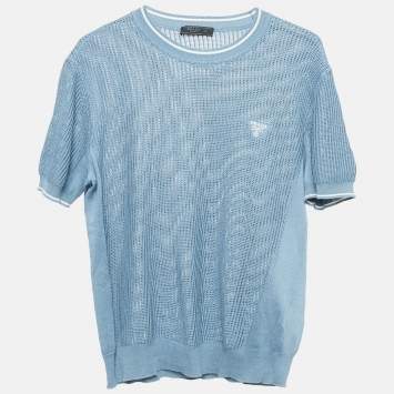 Pre Owned  Prada Blue Silk and Cotton Crew Neck Sweater S