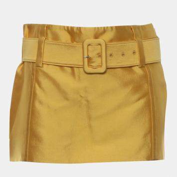 Prada Yellow Silk, Wool Belted Mini Skirt IT Women 36