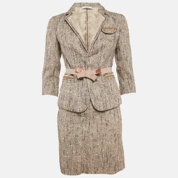 Pre Owned Prada Beige Tweed Skirt Suit S