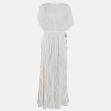Prada White Silk Pleated Maxi Dress M