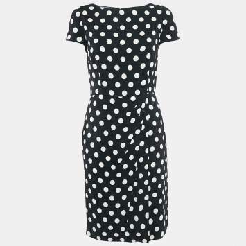 Pre Owned Prada Black Polka Dot Print Crepe Short Dress M