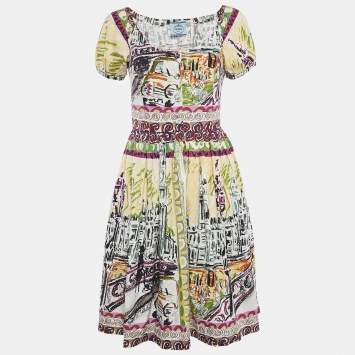 Pre Owned Prada Multicolor Printed Cotton Mini Dress S