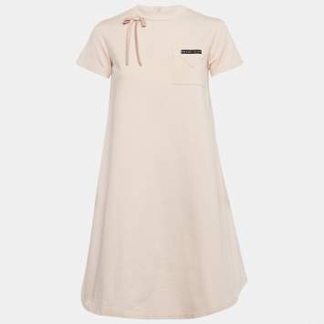 Pre Owned Prada Pink Cotton Jersey Bow Detail A-Line Mini Dress XS