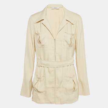 مملوكة مسبقًا Prada Light Beige Gabardine Belted Coat M