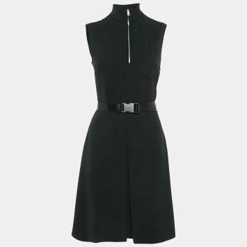 Pre Owned Prada Black Crepe Sleeveless High-Neck Mini Dress S
