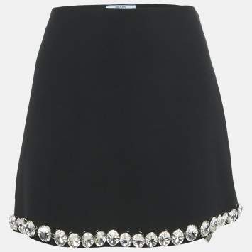 Prada Black Crystal Studded Crepe Mini Skirt S