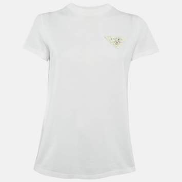 Pre Owned Prada White Cotton Floral Applique T-Shirt M