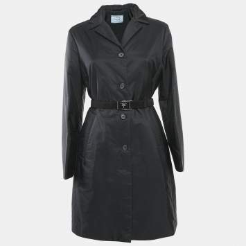 Pre Owned Prada Black Nylon Belted Puffer Coat M