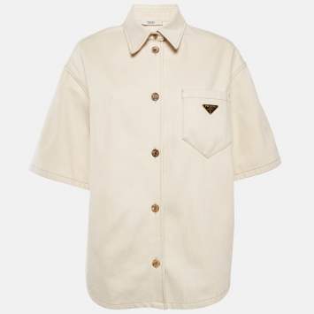 Pre Owned Prada Beige Denim Button Front Oversized Shirt L