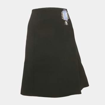 Prada Black Wool Embellished Wrap Skirt S