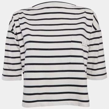 Prada White/Blue Stripe Cotton Knit Top L