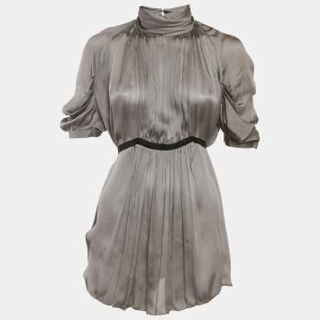 Prada Grey Silk Pleated Blouse S