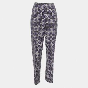 Prada Purple Diamond Print Silk And Wool Blend Pants M