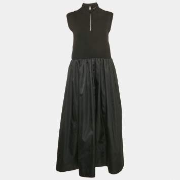 Pre Owned Prada Black Knit and Nylon Sleeveless High Neck Midi Dress L