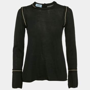 Prada Grey Knit Long Sleeve Open Back Sweater M