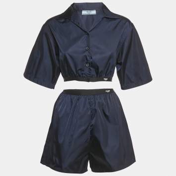 Prada Navy Blue Re-Nylon Shirt and Shorts Set S