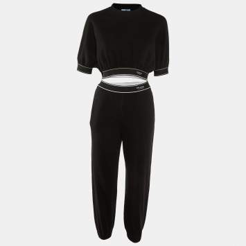 Prada Black Cotton Knit Crop Top and Pants XS