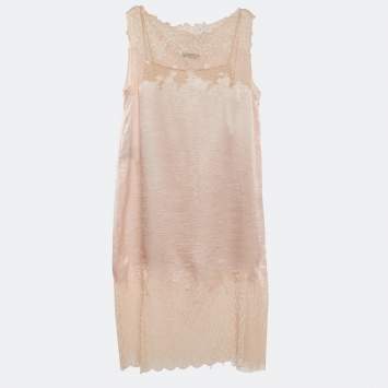 Prada Light Orange/Peach Crepe Lace Detail Sleeveless Midi Dress L