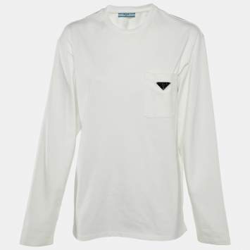 Pre Owned Prada White Cotton Triangle Logo Detail Long Sleeve T-Shirt S