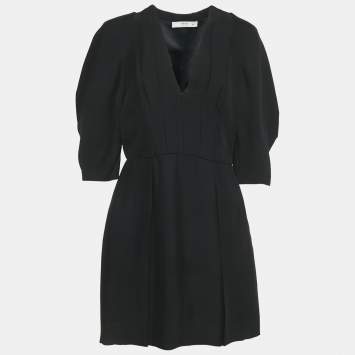 Prada Black Crepe V-Neck Mini Dress M
